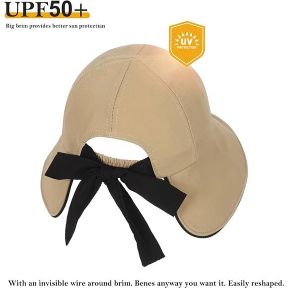 Women\'s Sun Hat Wide Brim Bucket Hats with Bow Ponytail Hole UV Protection main image 6